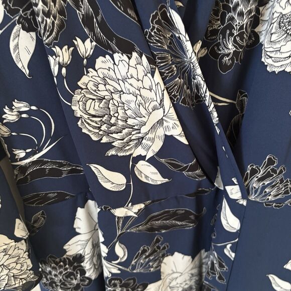 Bohemian Floral Maxi Dress Blue Aprox 2X Long V-Neck 3/4 Sleeves Feaux Wrap City - Picture 7 of 16